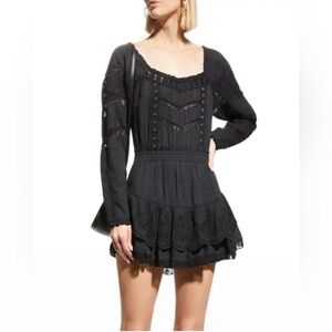 Loveshack Fancy Sanaya Victorian inspired cotton and Lace Long Sleeve Mini Dress